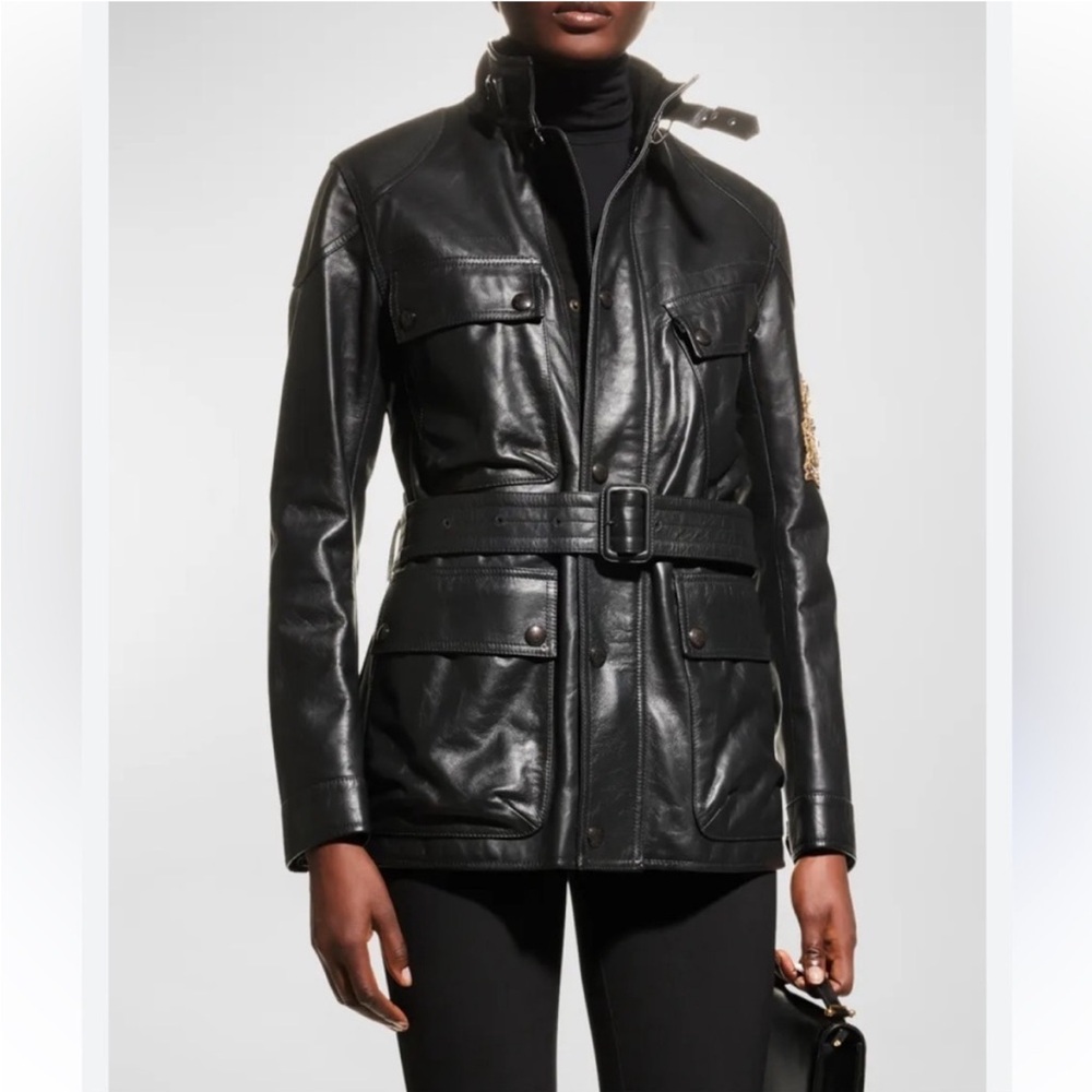 Ralph Lauren Collection Cadena Logo-Patch Belted Leather Moto Jacket - RARE